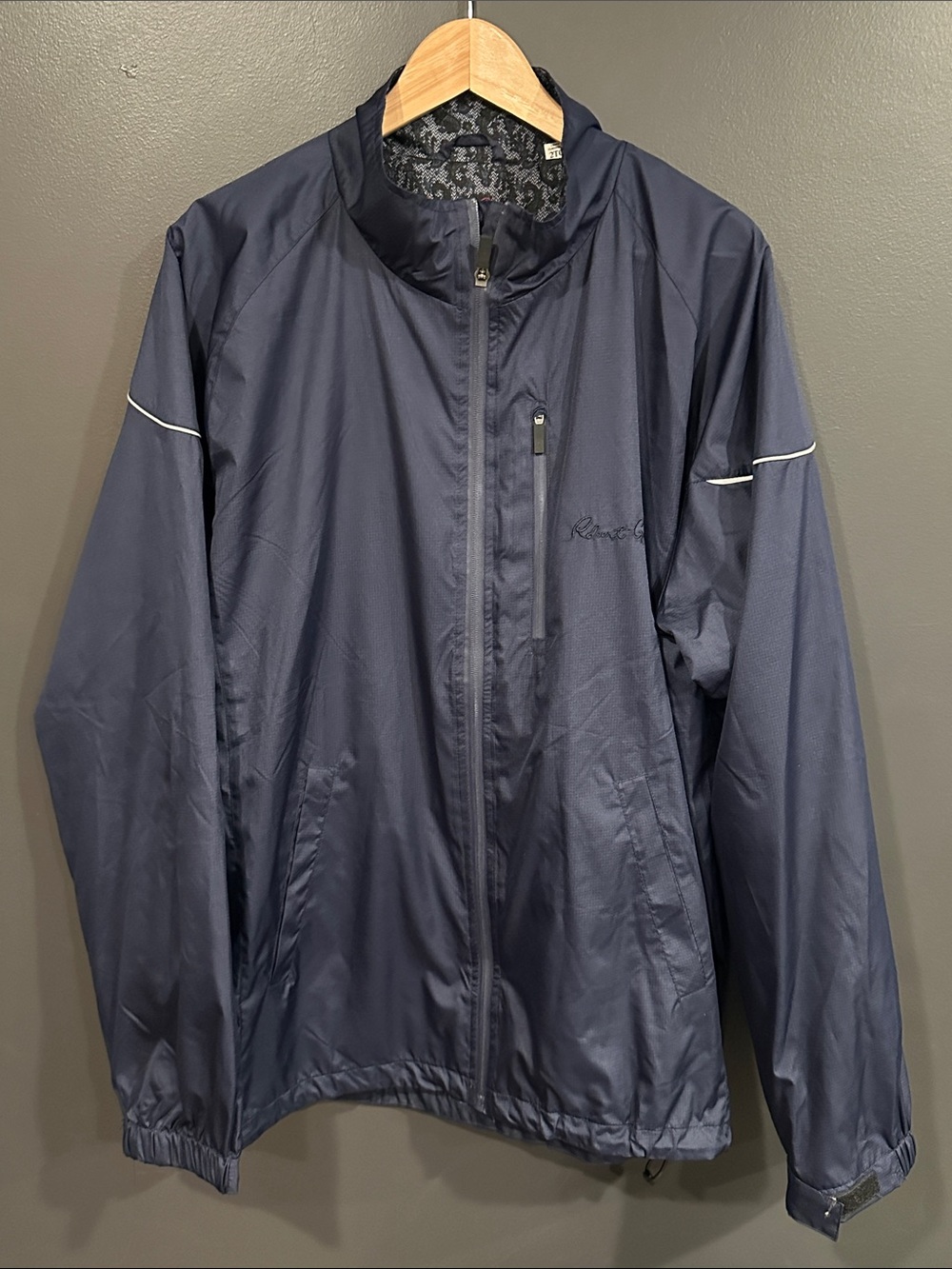 Robert Graham Men's Navy Zip-Up Windbreaker with Reflective Trim